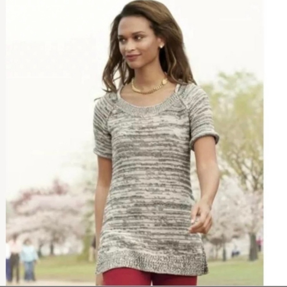 CAbi #973 Marled Short Sleeve Knit Sweater Tunic